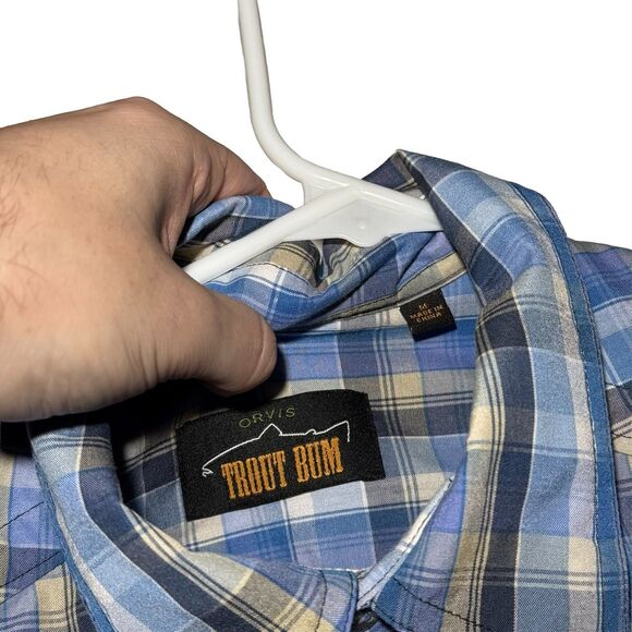 Orvis Trout Bum Fishing Shirt Men’s Medium Blue Roll Tab Utility Outdoor - Picture 6 of 7
